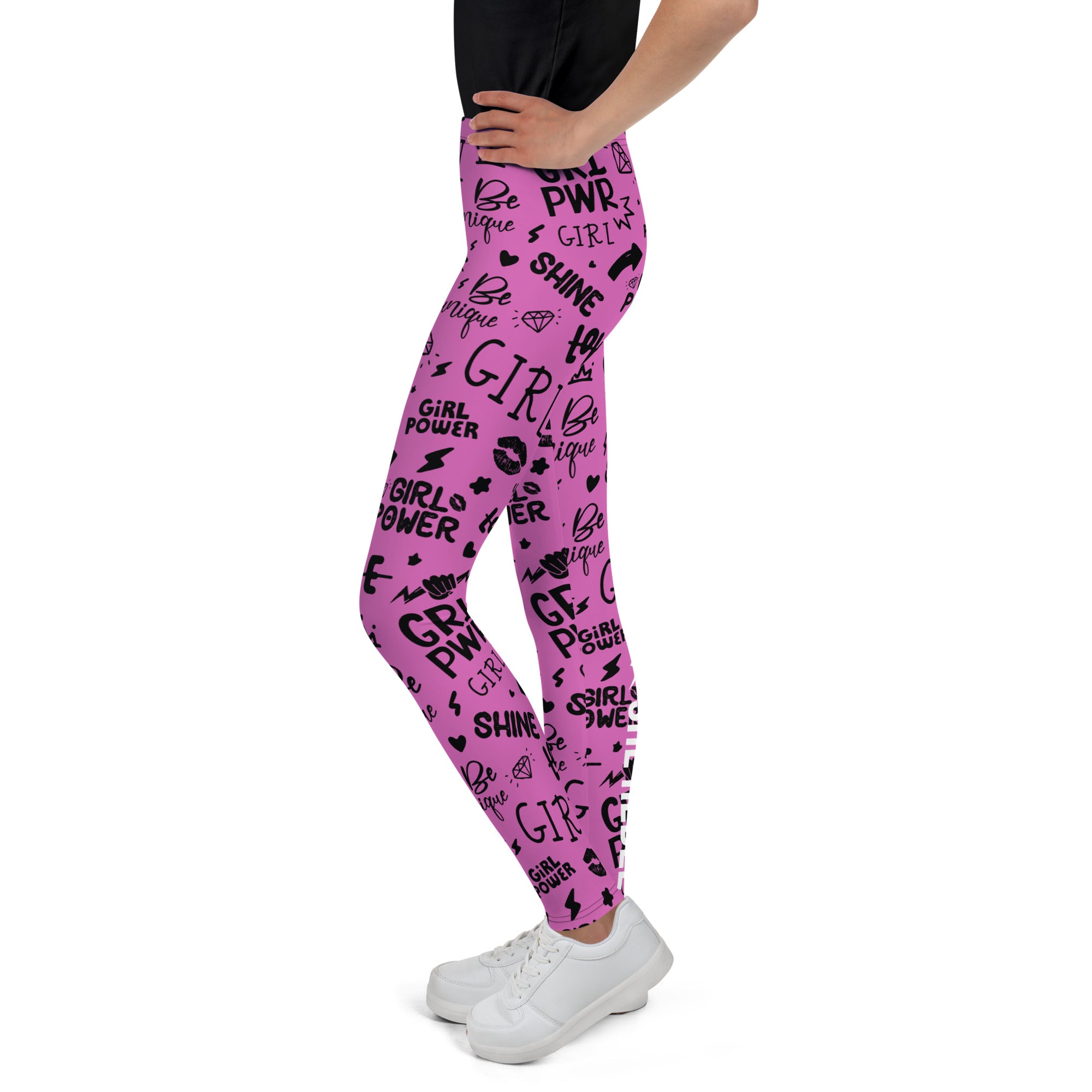 SHE REBEL - Pink Girl Power Youth Leggings (Girls' Sizes 8 - 20)